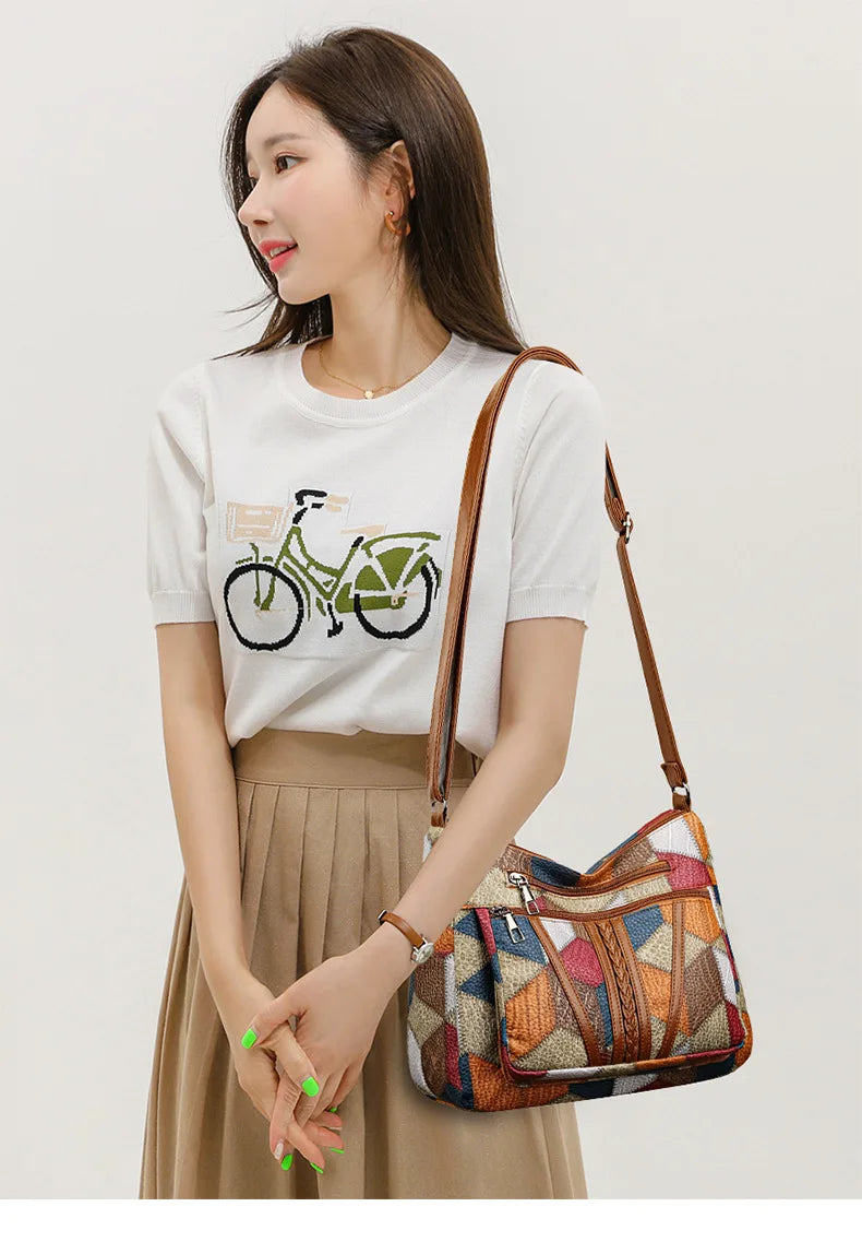 Women's Elegant Vintage Crossbody Bag Trendy HandBag Fashion Multi-pockets Shoulder Bag All-match Retro Crossbody Bag for Daily
