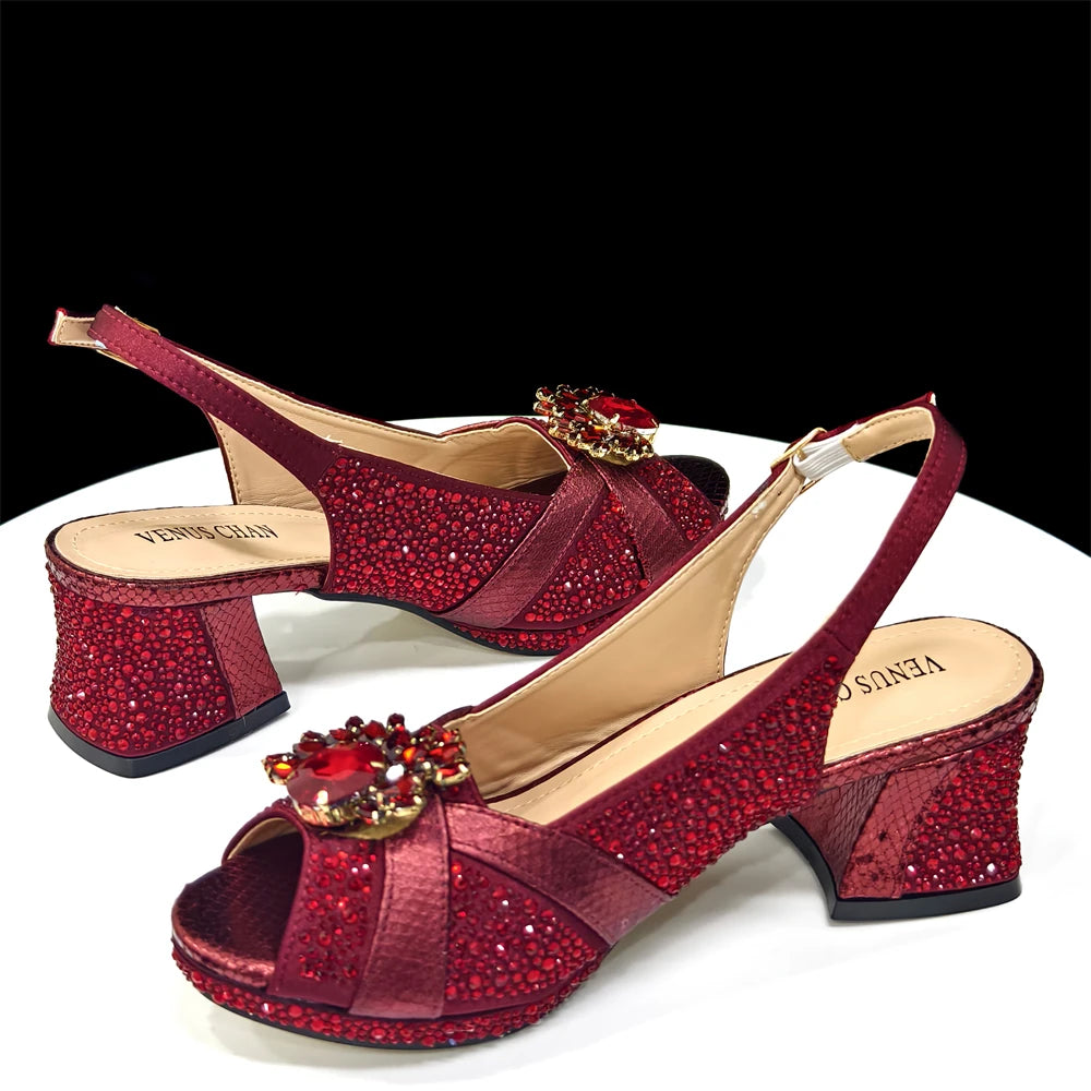 2025 Elegant Green Peep-Toe Heel Pumps for Women with Diamond Accents - Italian Matching Shoes and Bags Set for Parties