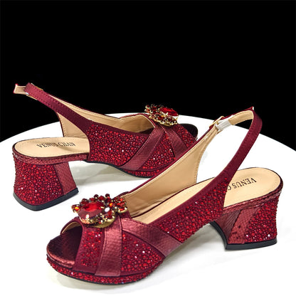 2025 Elegant Green Peep-Toe Heel Pumps for Women with Diamond Accents - Italian Matching Shoes and Bags Set for Parties