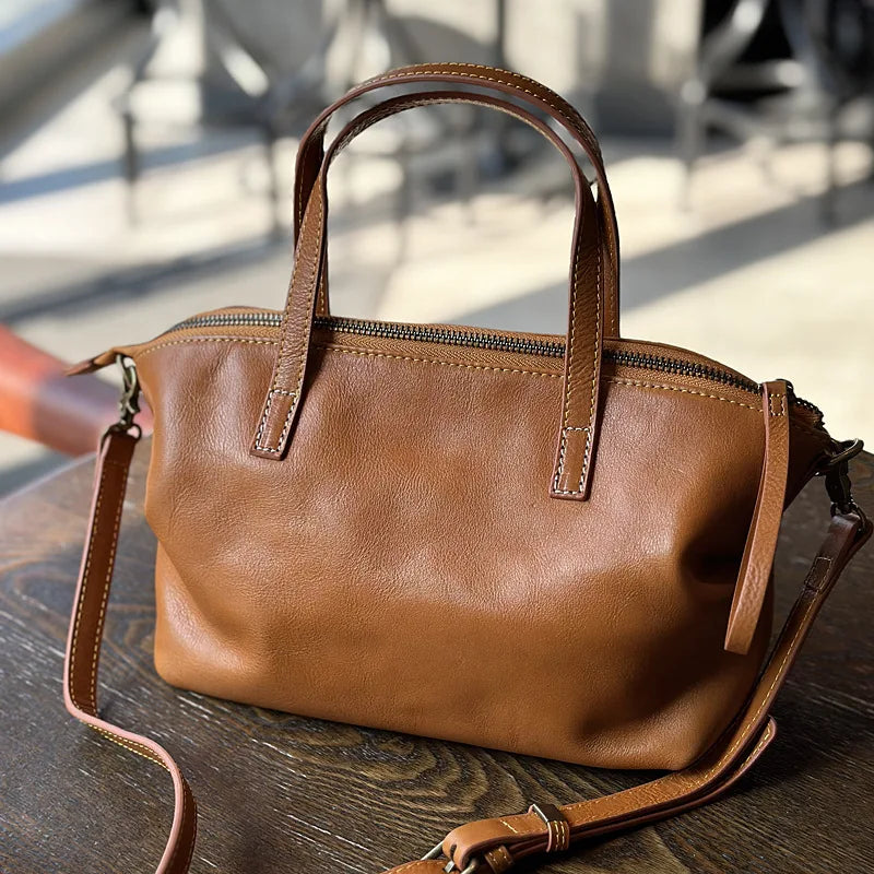 MOTAORA Full Grain Leather Shoulder Bag for Women Luxury Designer Crossbody Purse Vintage Top Handle Handbag Elegant Office Bag