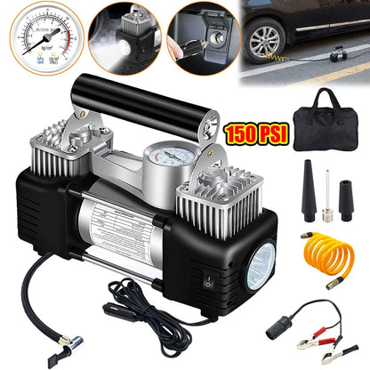 12V Portable Dual Cylinder Air Pump Heavy Duty Car Truck Air Compressor 150PSI Car Digital Tyre Inflator Tyre Inflatable Pump