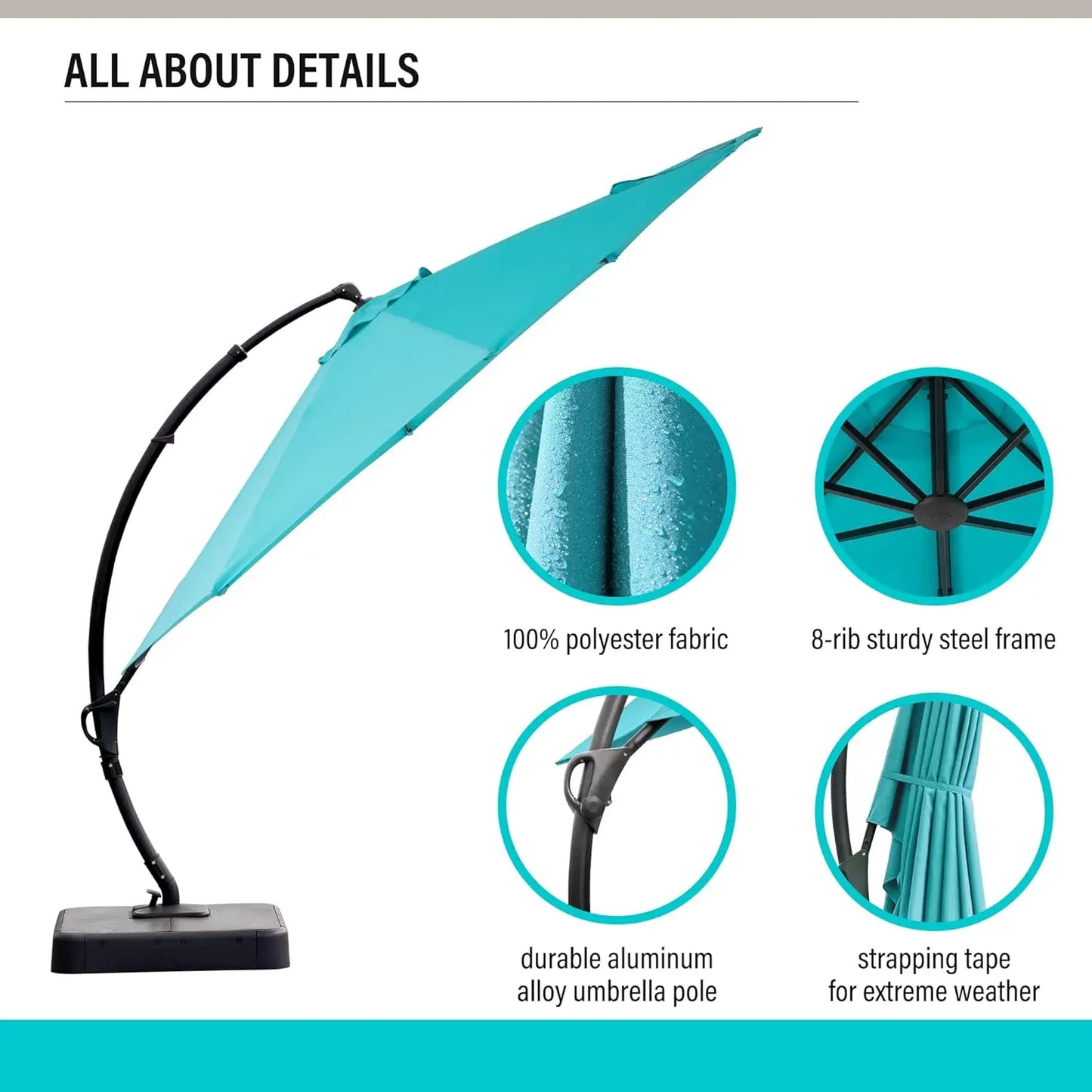 Outdoor Patio Umbrella with Base Included, Upgraded 12ft Large Sun Shade Cantilever Umbrella Deluxe Curvy Aluminum, Customized