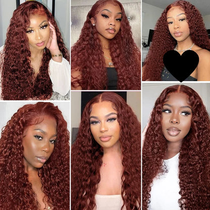 Reddish Brown Deep Curly Lace Frontal Wigs 13x4 13x6 Lace Frontal Human Hair Wigs Deep Wave Fall Colored Human Hair Lace Wigs