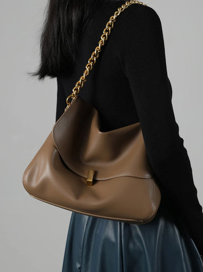 Toptrends Genuine Leather Large Chain Shoulder For Women 2026 Luxury Designer Office Messenger Bags Satchel Cow Ladies Handbags
