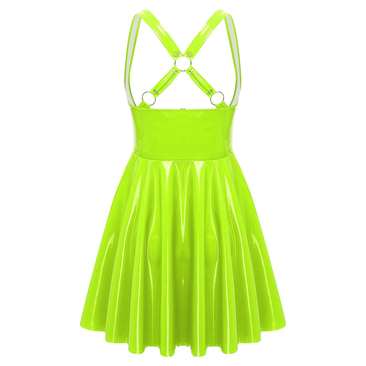 Gothic Punk Women Wet Look Latex Leather Dress Sleeveless Front Cut Out Cups Bodycons Dress Sexy Raves Party Nightclub Clubwear