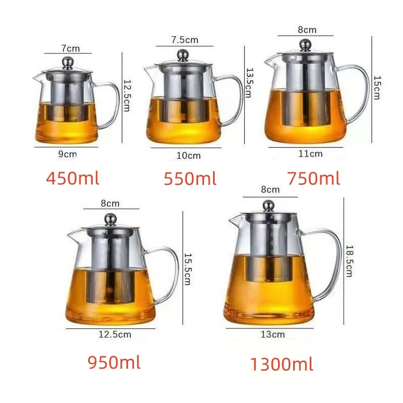 450/1300ML Arshen Filterable Heat-resistant Glass Teapot With 304 Stainless Steel filter Can Heated on Fire Clear Glass Teapot