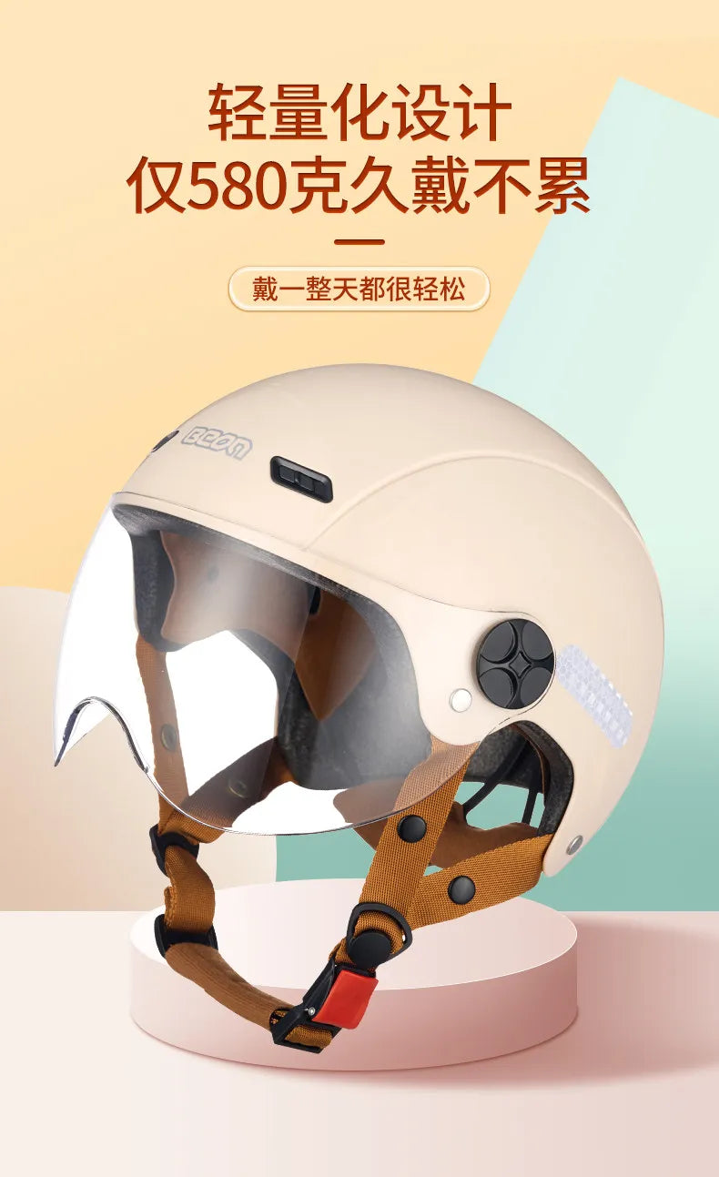 BEON Light Helmet Electric Motorcycle Lightweight Half Helmet Detachable Warm Ear Protection Capacete De Motocicleta