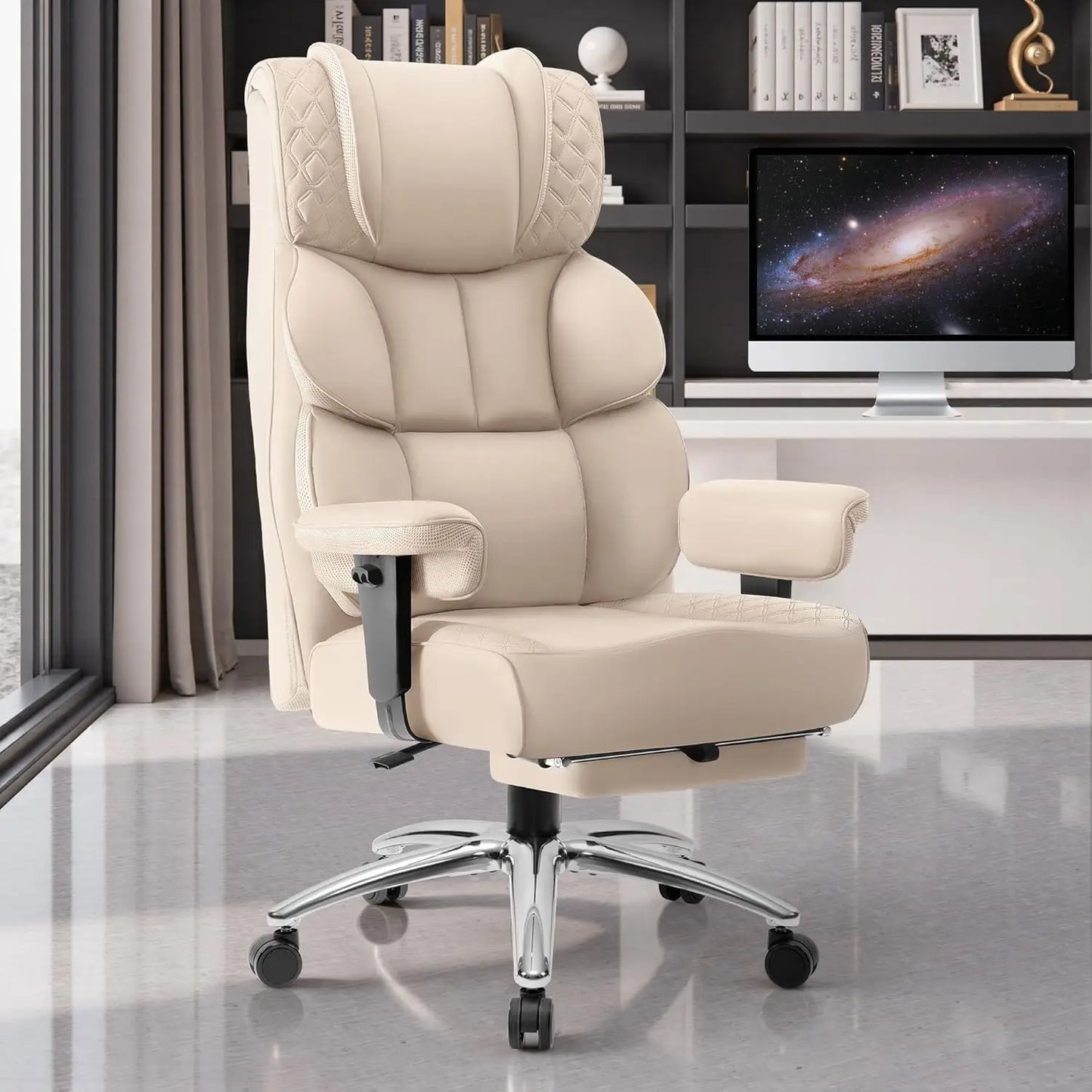 Office Desk Chair, Big and Tall Leather Gaming Chair with Footrest, Wide Ergonomic Comfy Executive High-Back, Customized