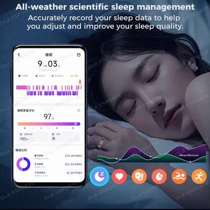 Men Women Fashion Smart Ring Sleep Heart Rate Blood Pressure Monitoring Bluetooth Connection Multiple Sports Modes Fitness Rings