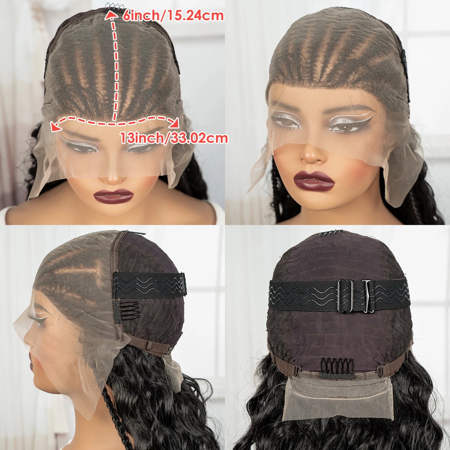 28inch 13x6 Transparent Lace Front Natural Deep Wave Hair Wigs with Cornrow Braids Synthetic Curly Brazilian Hair Wig for Women