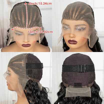 28inch 13x6 Transparent Lace Front Natural Deep Wave Hair Wigs with Cornrow Braids Synthetic Curly Brazilian Hair Wig for Women