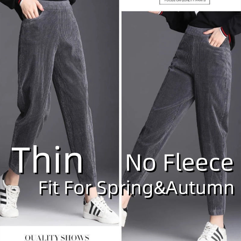 Autumn Winter Plush Thick Thin Elegant Women's Pants High Waist Fleece Pencil Pants Women Corduroy Leggings Office Lady Trousers