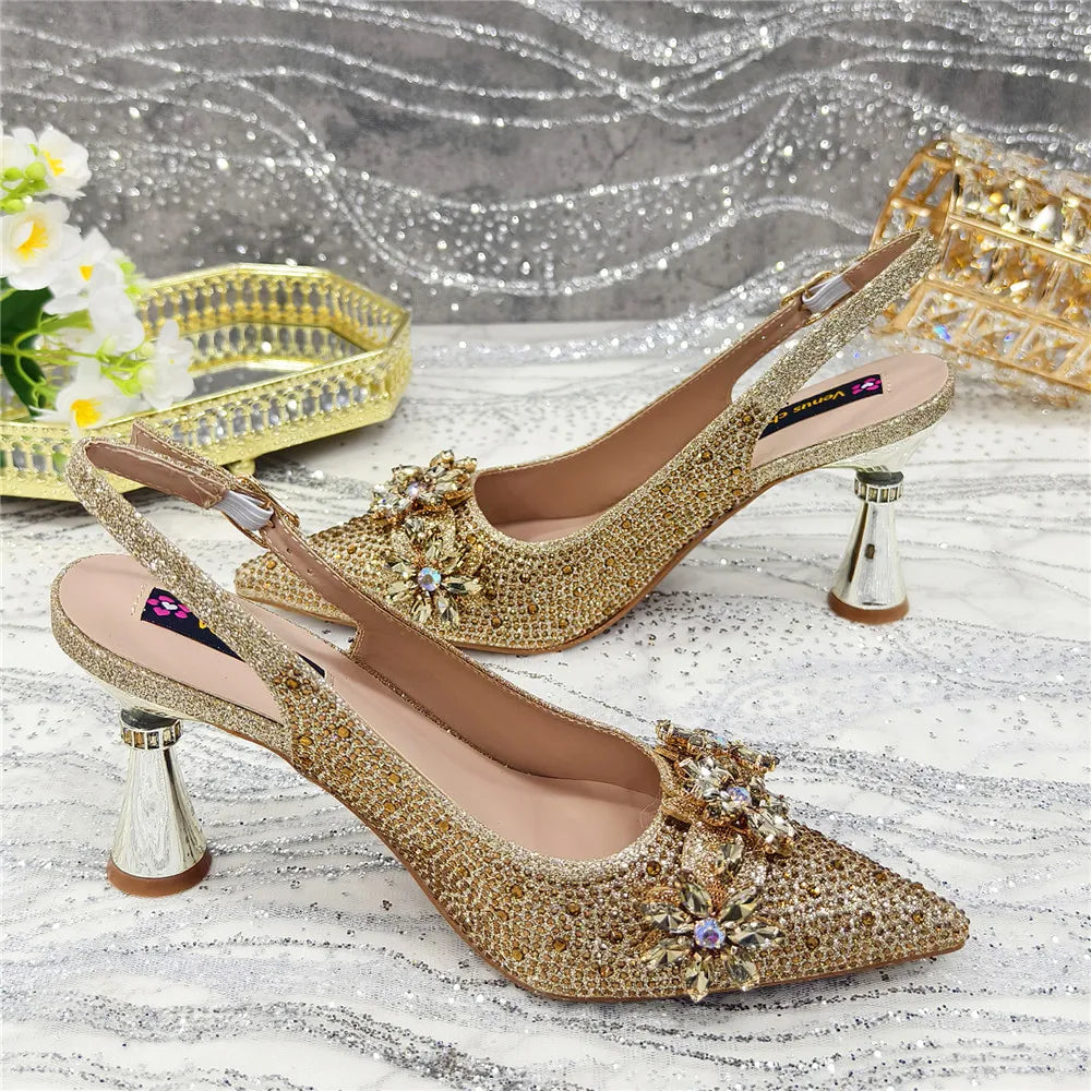 New Arrival African Women Shoes Decorated with Rhinestone Shoes for Women 2025 Designer Luxury Plus Size 43 Wedding Shoes Bride