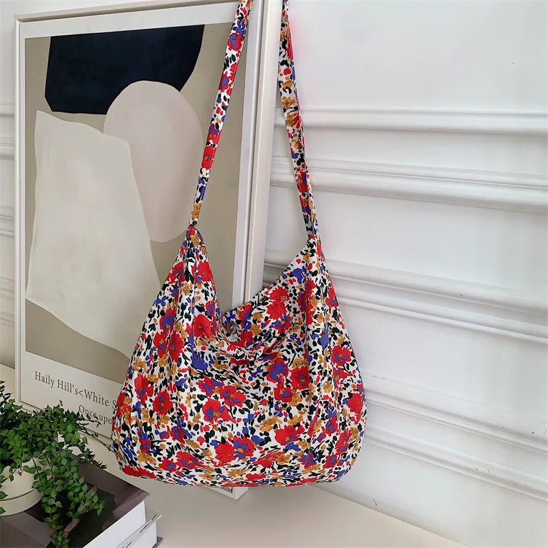 Women's Shoulder Bags Leopard Print Flower Fashionable Trendy Canvas Cross Bags Large Capacity Portable Shopping Shoulder Bags