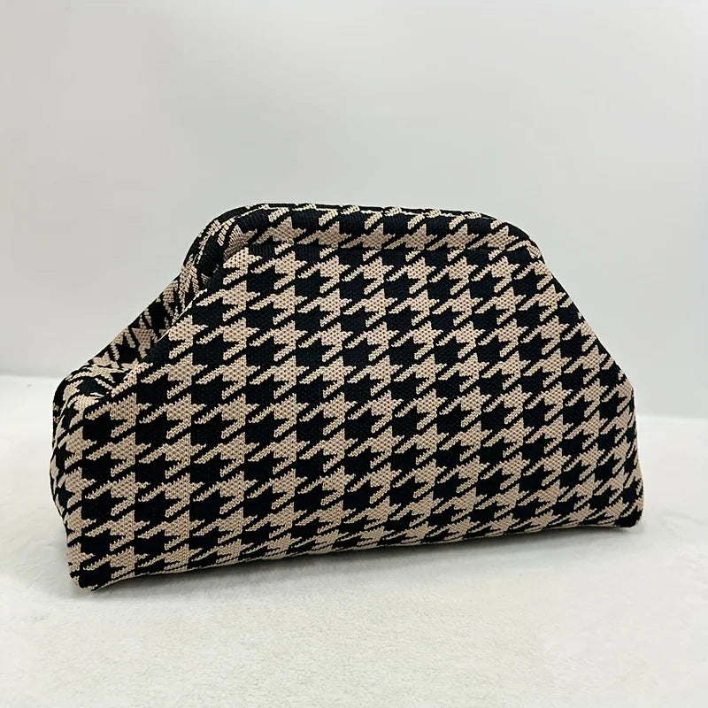 New high-end multi-functional knitted houndstooth makeup bag for women large capacity waterproof travel makeup storage clutch ba