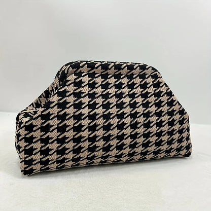 New high-end multi-functional knitted houndstooth makeup bag for women large capacity waterproof travel makeup storage clutch ba
