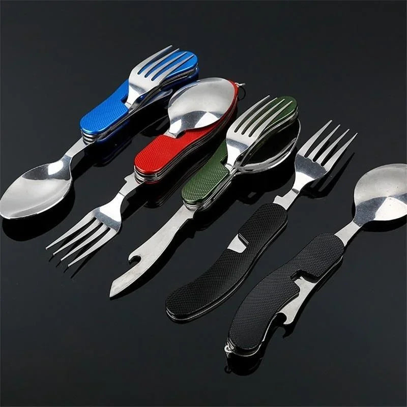 4 in 1 Camping Utensils Cutlery - Camping Stainless Steel Folding Pocket Kits for Hiking Survival Camping Travel