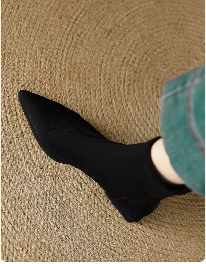 Autumn Vintage Suede Women Ankle Boots Ladies Concise Pointed Toe Thick Heel Short Botas Zapatos De Mujer