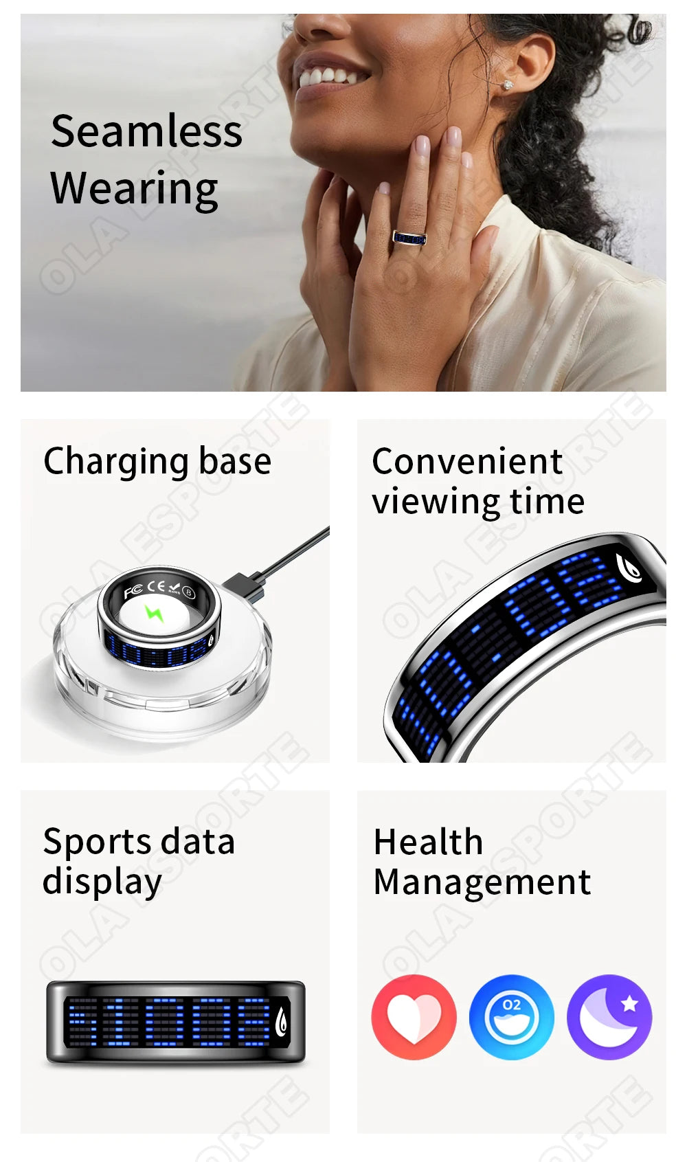 Display Screen Smart Ring Bluetooth Connection Heart Rate Sleep Monitoring Multi-function Ring Multiple Sports Modes Waterproof