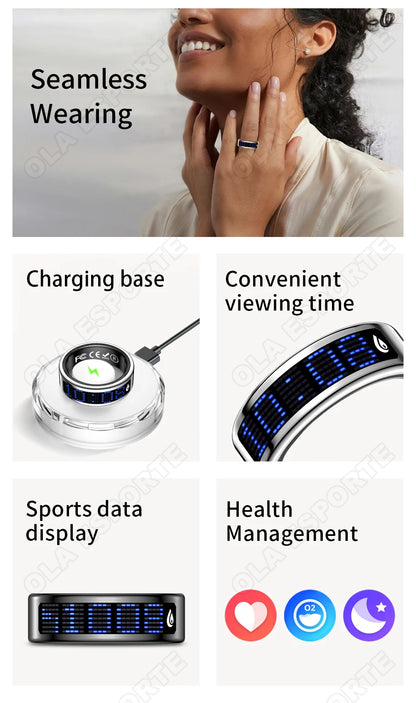 Display Screen Smart Ring Bluetooth Connection Heart Rate Sleep Monitoring Multi-function Ring Multiple Sports Modes Waterproof