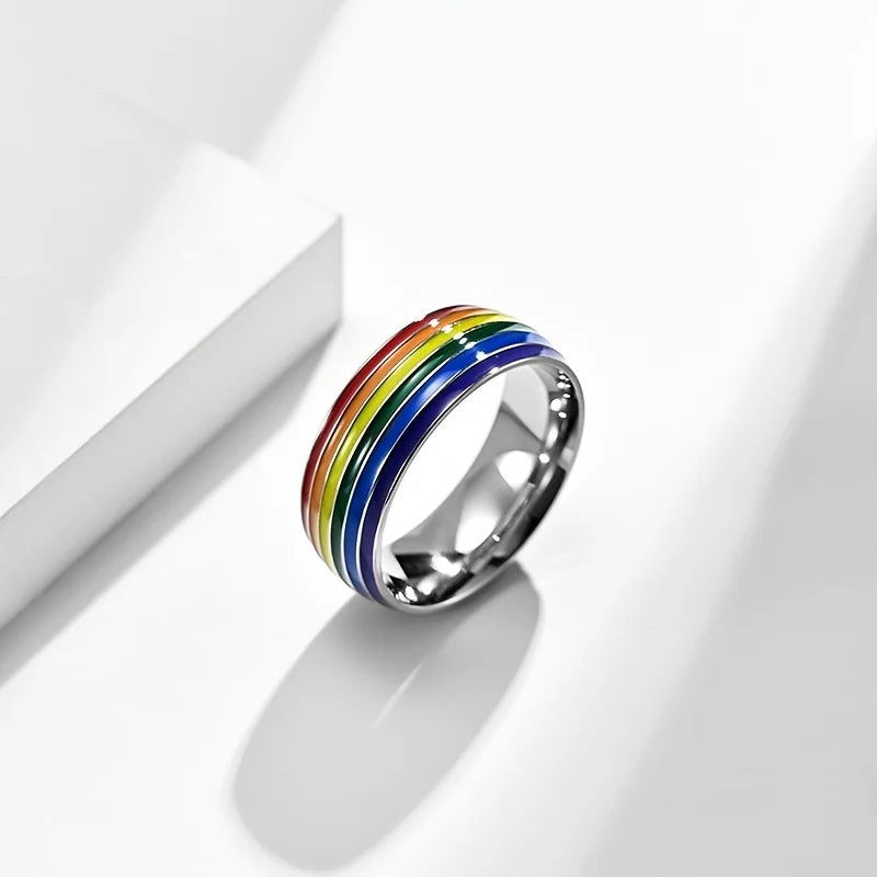 Rainbow Flag Homosexual Titanium Steel Ring 18K Golden Plated Lesbian Ring
