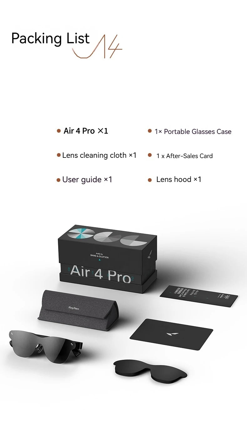 Rayneo Air 4 Pro HDR10 Smart AR Glasses 3G Voice Control IPX-5 Waterproof 4K Video Capture Head-Mounted XR Support DP Agreement