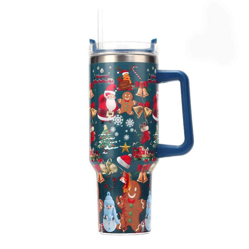 40oz Thermos Bottles Stainless Steel Christmas Series Insulated Water Bottle with Handle/straw Car Ice King Cup Christmas Gift