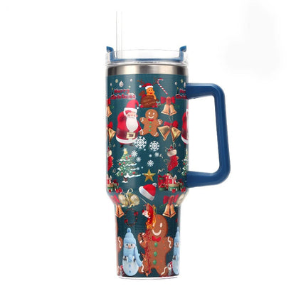 40oz Thermos Bottles Stainless Steel Christmas Series Insulated Water Bottle with Handle/straw Car Ice King Cup Christmas Gift