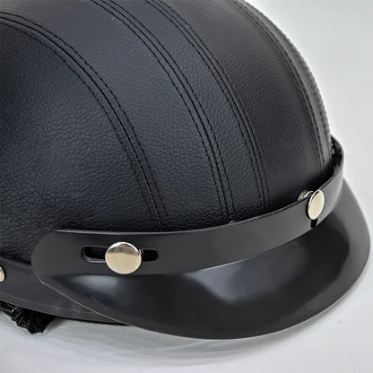Retro Leather Motorcycle Helmets For Men Women Vintage Moto Half Helmet With Goggles Four Seasons Riding Scooter Capacetes