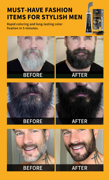 80ml Hair Dye Cream Black Beard Dye Cream For Men Permanent Plant Beard Dye Shampoo Fast Cover White Grey Beard Hair Care