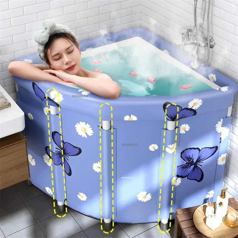 Household Triangular Bathtub Foldable Bath Bucket Swimming Pool Dual-use Portable Steam Sauna Fan-shaped Bath Barrel