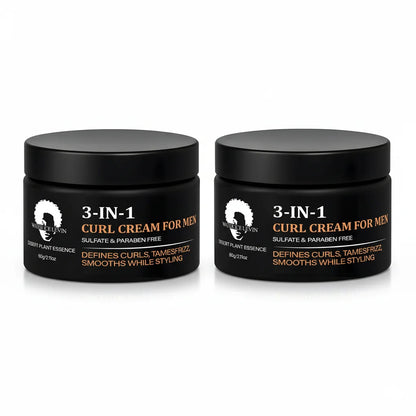 Men's 3-IN-1 Curl Cream with Coconut Oil & Collagen Defines Curls Tames Frizz Smoothes Styling Sulfate Free 60g
