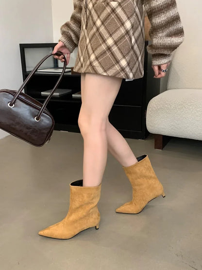 Eilyken Vintage Pointed Toe Women Ankle Boots Designer Thin Low Heel Shoes Modern Short Botas Autumn Winter Zapatos De Mujer