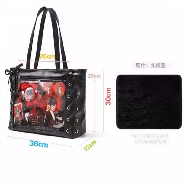 New Ribbon Cute Handbag for Women Large Capacity Transparent DIY Badge One-shoulder Tote Bag Japanese Sweet Girl Ulzzang Ita Bag
