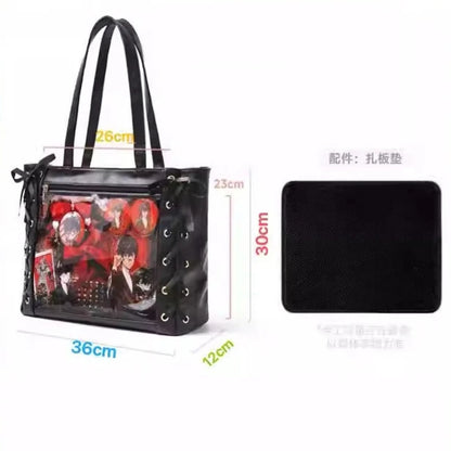 New Ribbon Cute Handbag for Women Large Capacity Transparent DIY Badge One-shoulder Tote Bag Japanese Sweet Girl Ulzzang Ita Bag