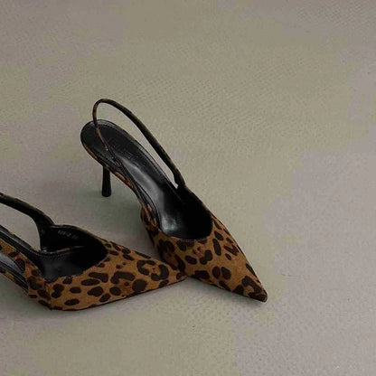 2025 Summer Leopard High Heel Women Sandals Fashion Pointed Toe Shoes Design Style Banquet Party Sandals Shoes