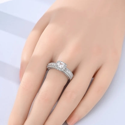 Original 925 Sterling Silver Sparkling Princess Full Pave Diamond Ring For Women Girls Jewelry Birthday Anniversary Gifts