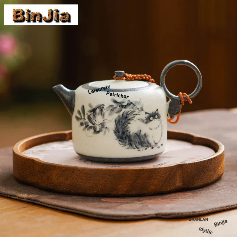 102ml Hand Painted Cat Teapot Ancient Tea Infuser Pot Household Tea Maker Kettle With Filter Dahongpao Drinkware Supplies Craft