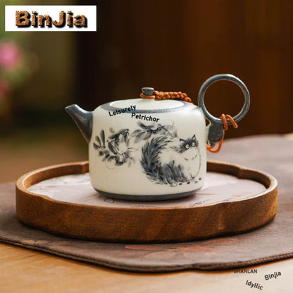 102ml Hand Painted Cat Teapot Ancient Tea Infuser Pot Household Tea Maker Kettle With Filter Dahongpao Drinkware Supplies Craft