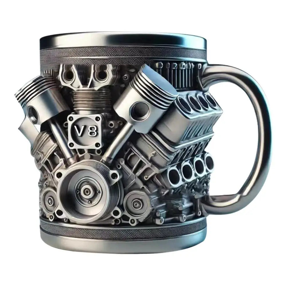 V6 V8 Engines Design Milk Drink Mug Stainless Steel Coffee Mug with Handle Water Drink Cup Insulated Beverage Drinkware