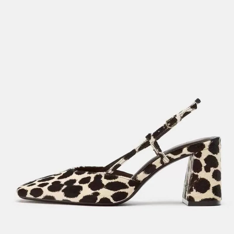 Dilalula 2026 Horsehair women's Leopard Sandals Covered Toe High Thick Heels Sexy Party Dating Summer Slingback Sandals Lady