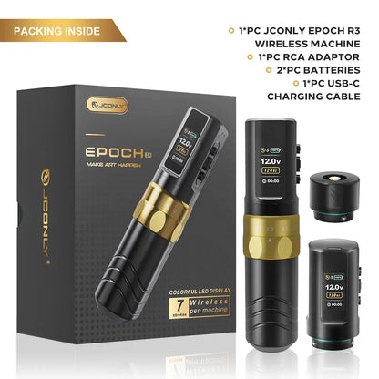 JCONLY Wireless Tattoo Pen Machine EPOCH Tattoo Machine Pen with 2pcs 2000mAh Battery for Permanent Makeup Pen Needles
