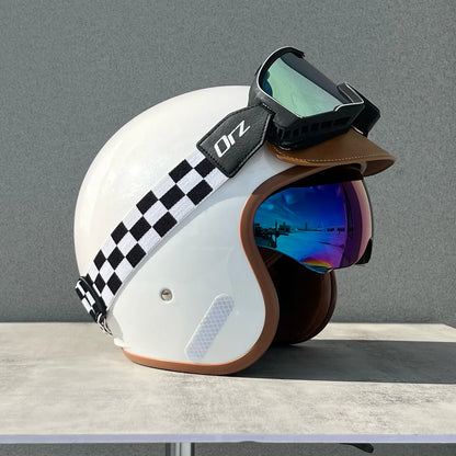 Orz Motorcycle Retro Helmet Men's and Women's Motorcycle Safety Helmet Electric Car Four Seasons 3/4 Half Helmet Scooter