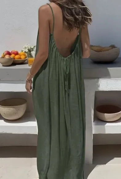 2026 Loose-Fit Spaghetti Strap Clean Fit Women's Casual Homewear Summer Solid-Color Vacation Cool Homewear Slow Fashion Dresses