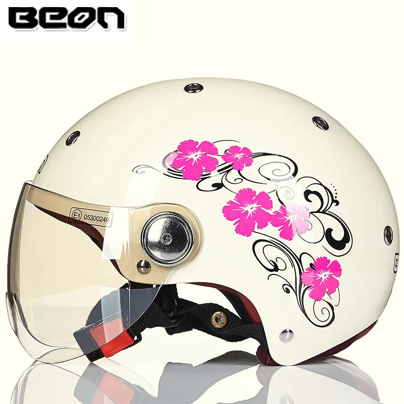 BEON Motorcycle Helmet for Adult and Child All Seasons Electric Vehicle Half Helmet Summer Sun Protection Helmet Motorcycle