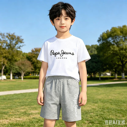 Kids Summer Fashion Casual Set - Boys Girls Toddler Clothes Charming Letter Print T-shirt with Short Sleeves And Shorts 3-12 Yea