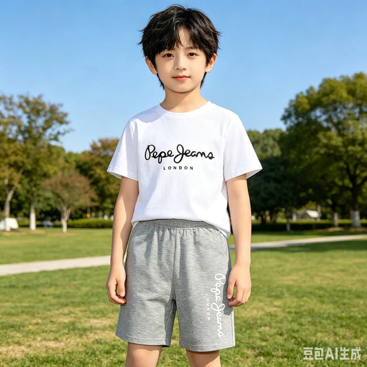 Kids Summer Fashion Casual Set - Boys Girls Toddler Clothes Charming Letter Print T-shirt with Short Sleeves And Shorts 3-12 Yea