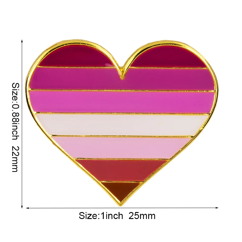 10pcs a lot Rainbow Pride Heart Shaped  Badge Symbol Pin Metal Badges Decorative Brooch Pins for Clothes Brooch Jewelry