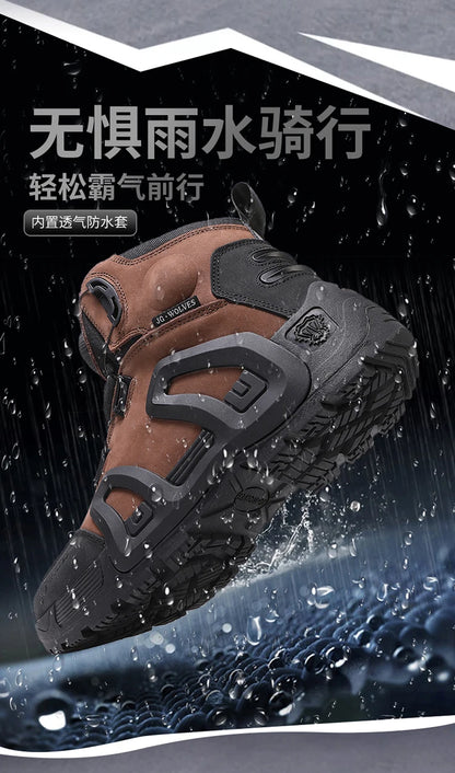 Men Motorcycle Riding Boots Waterproof Cowhide Leather Breathable Anti-Slip Wear-Resistant Street Moto Shoes
