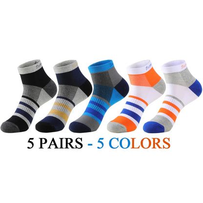 5 Pairs/Lot Running Socks Men Ankle Colorful Stripes Combed Cotton Outdoor Gym Compression Short Male Socks 5 Colors New 2025